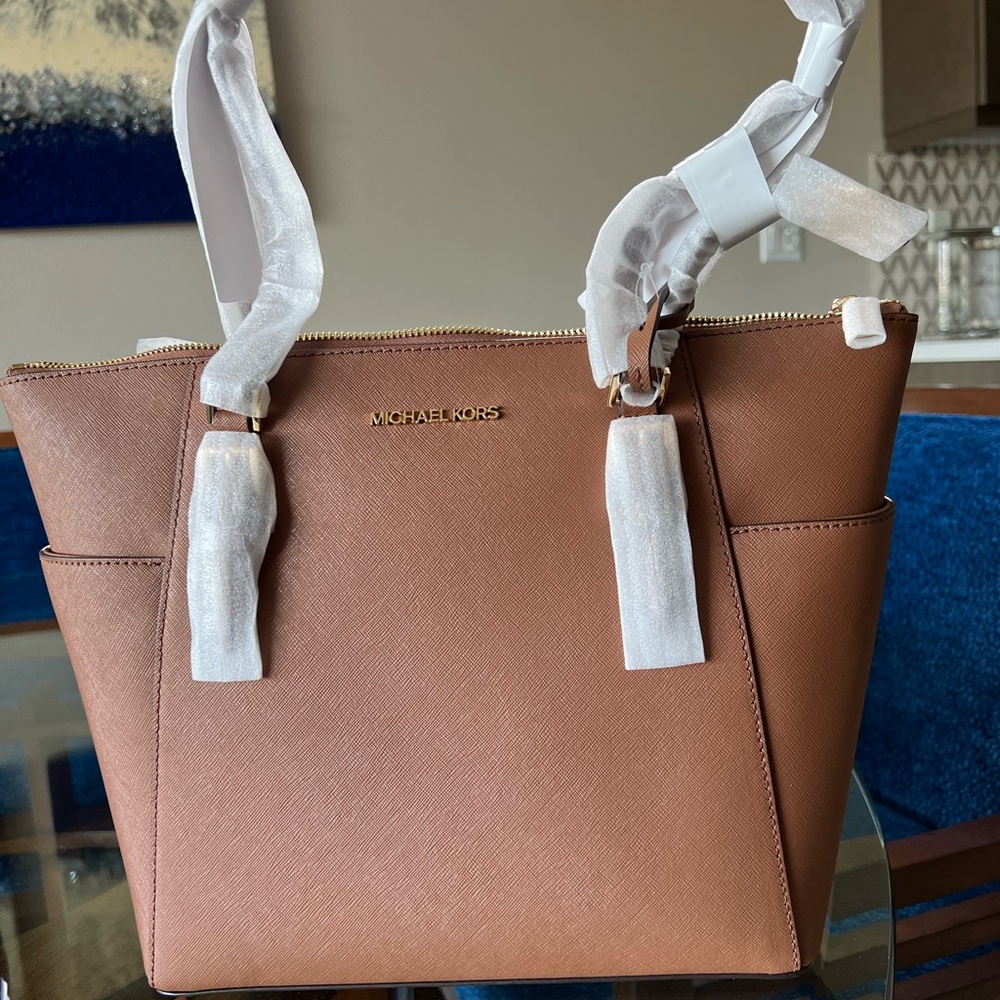 Michael Kors Brown Tote with Gold Accents